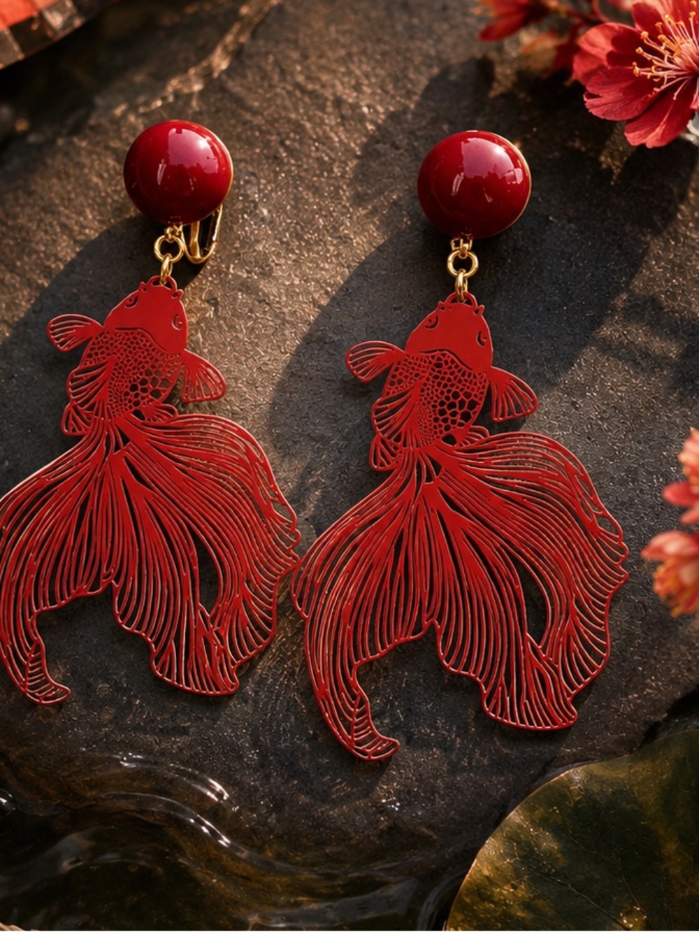 Red Goldfish Drop Earrings
